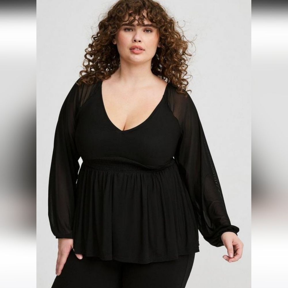 Torrid Stretch Mesh V-neck Babydoll Top